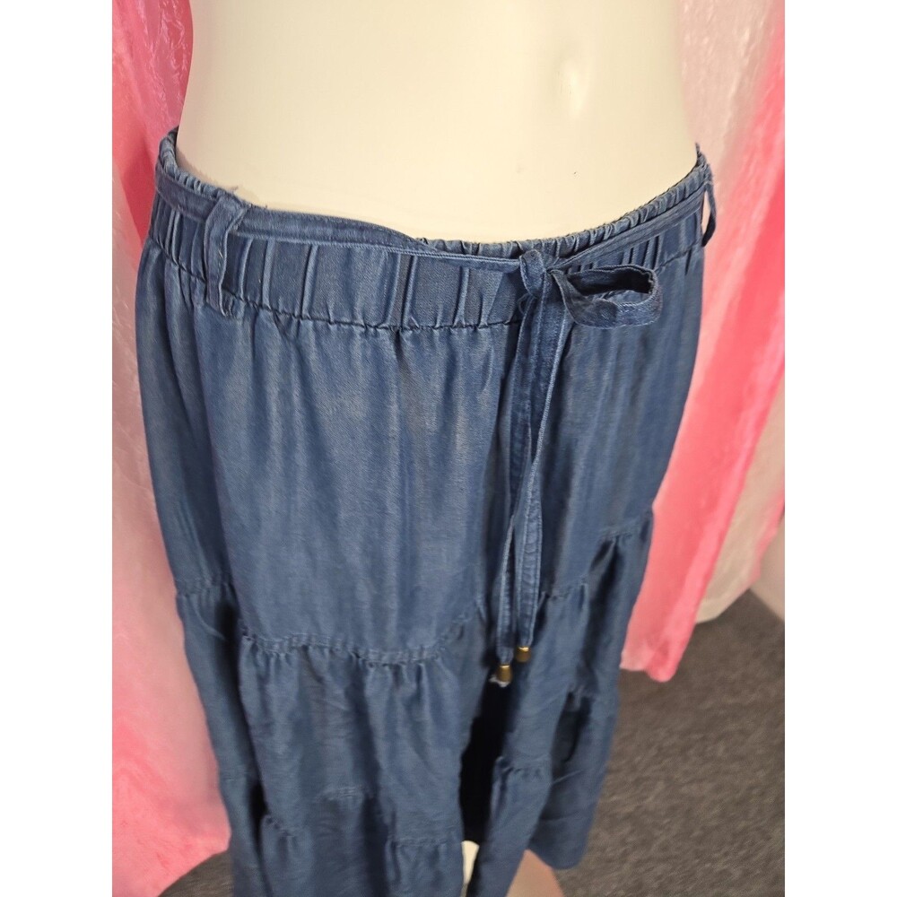 Frye and Co. Chambray Blue Denim Layered Western Boho Maxi Skirt Size Medium - Picture 3 of 12